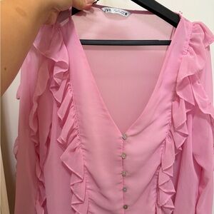 Zara Light Pink Ruffle Blouse